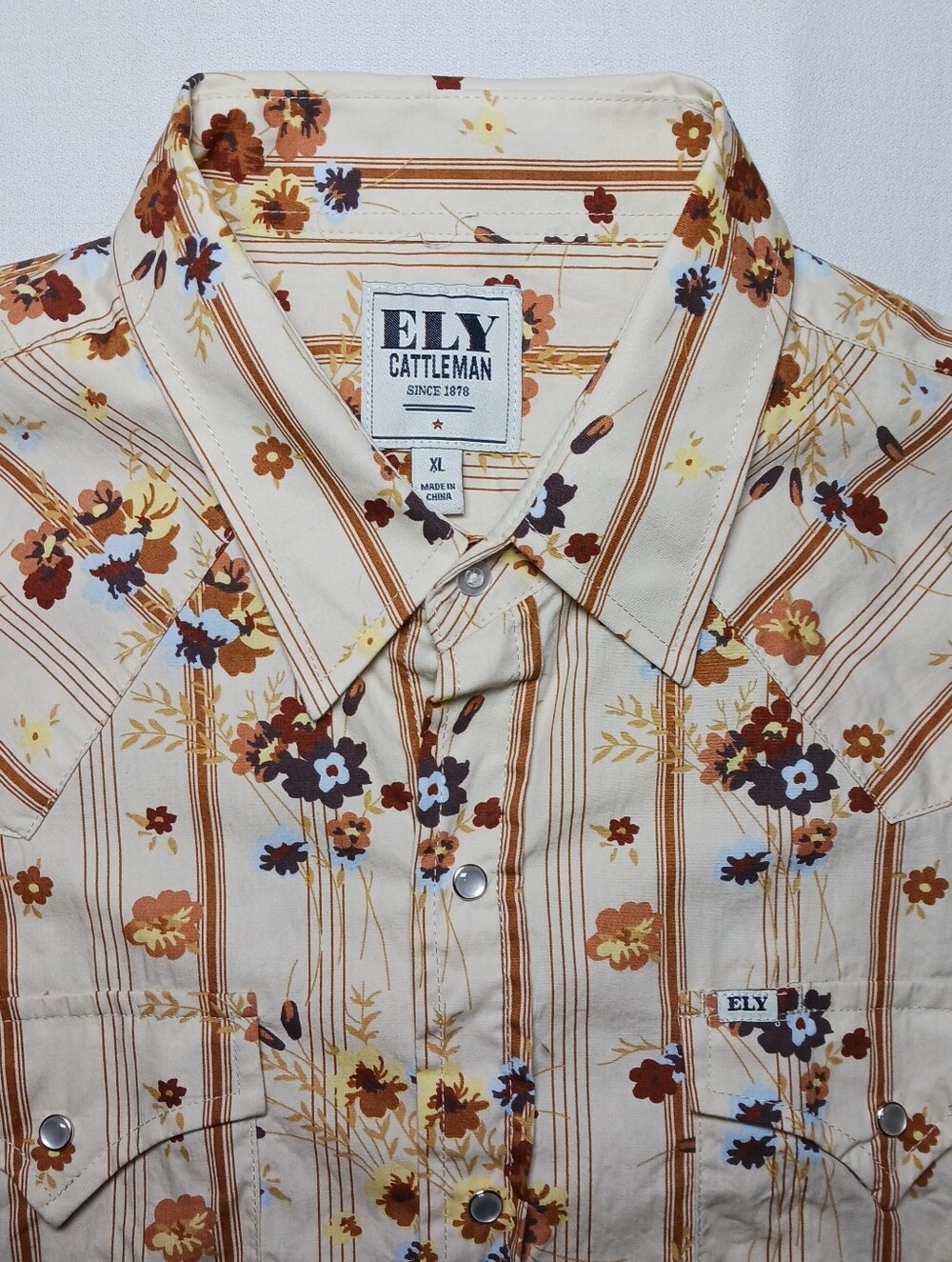 Ely Cattleman Mens Long Sleeve Wallpaper Floral Print Western Snap Shirt XL Ecru